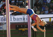 Katie Nageotte of the US in action during the women's pole vault. 