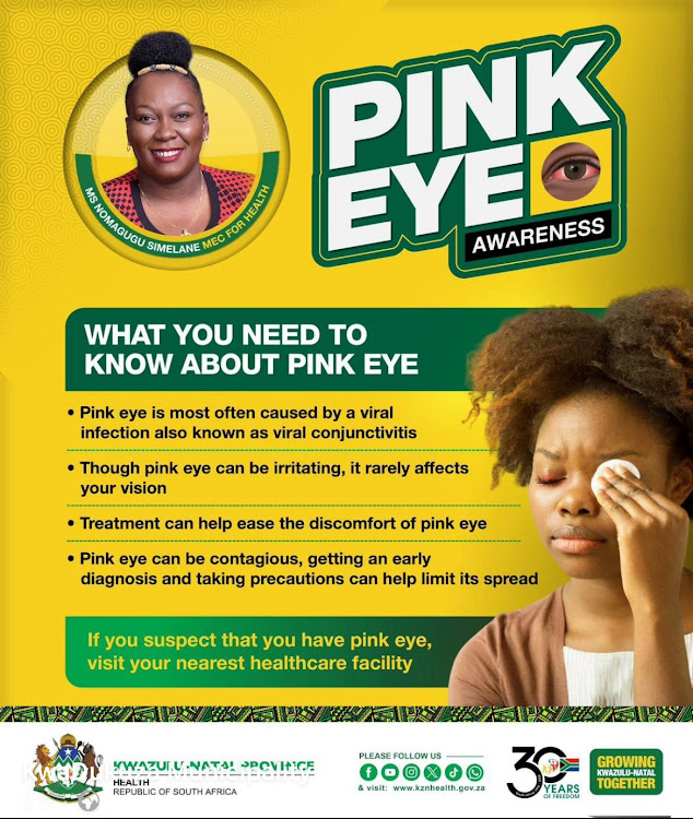 The KwaZulu-Natal health department has warned the public to be aware of the pink eye virus