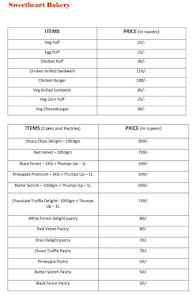 Teja Sweet Heart Bakery menu 1