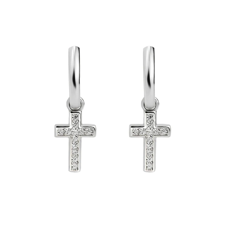 Boucles d'oreilles Croix Argent Sterling Homme Femme Hip Hop Zircon – Style Tendance et Brillance Assurée