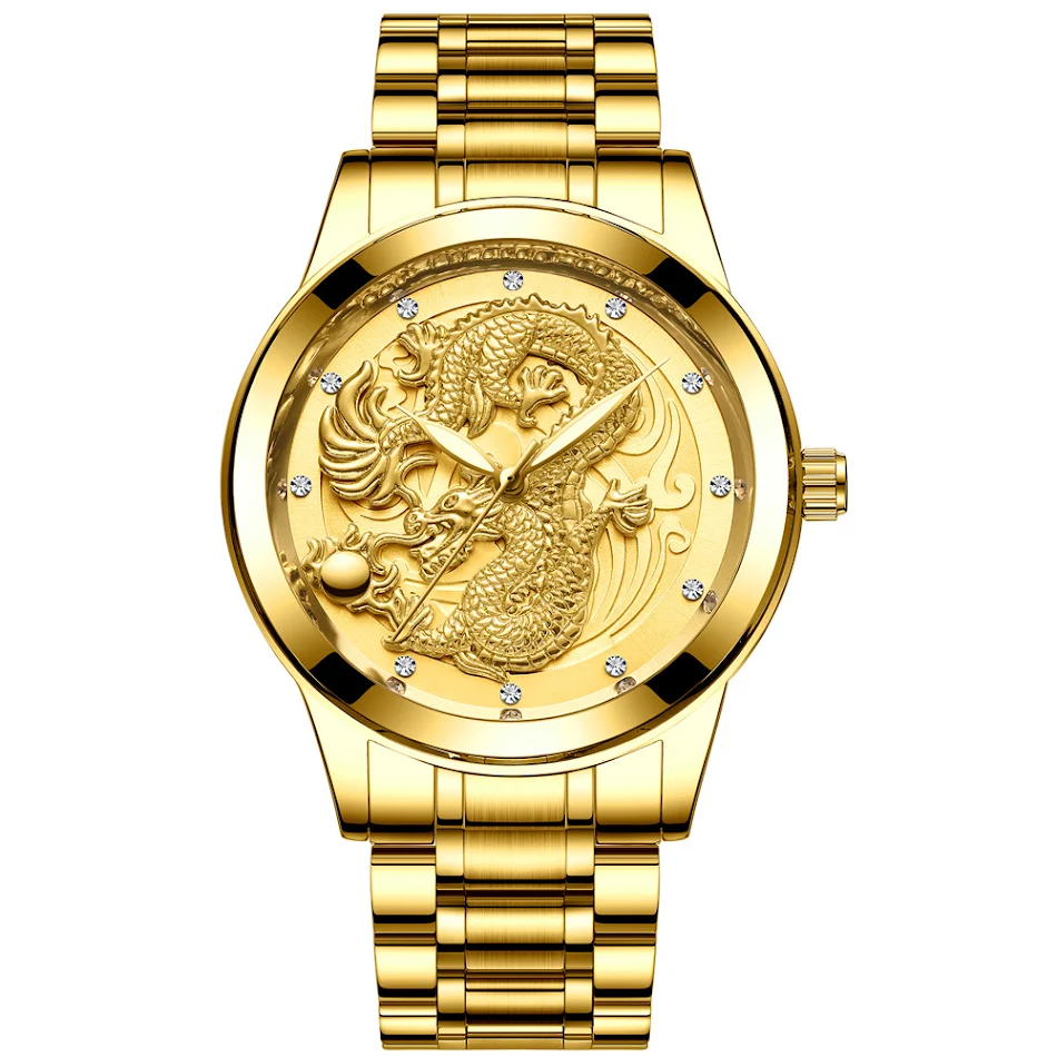 Geelgouden Quartz Stalen Band Draak en Phoenix Koppelhorloge voor een stijlvol en duurzaam statement van liefde.