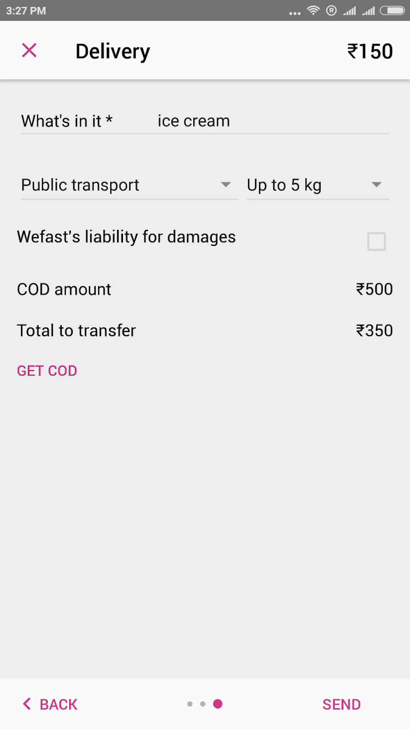 Same day delivery service Screen 2