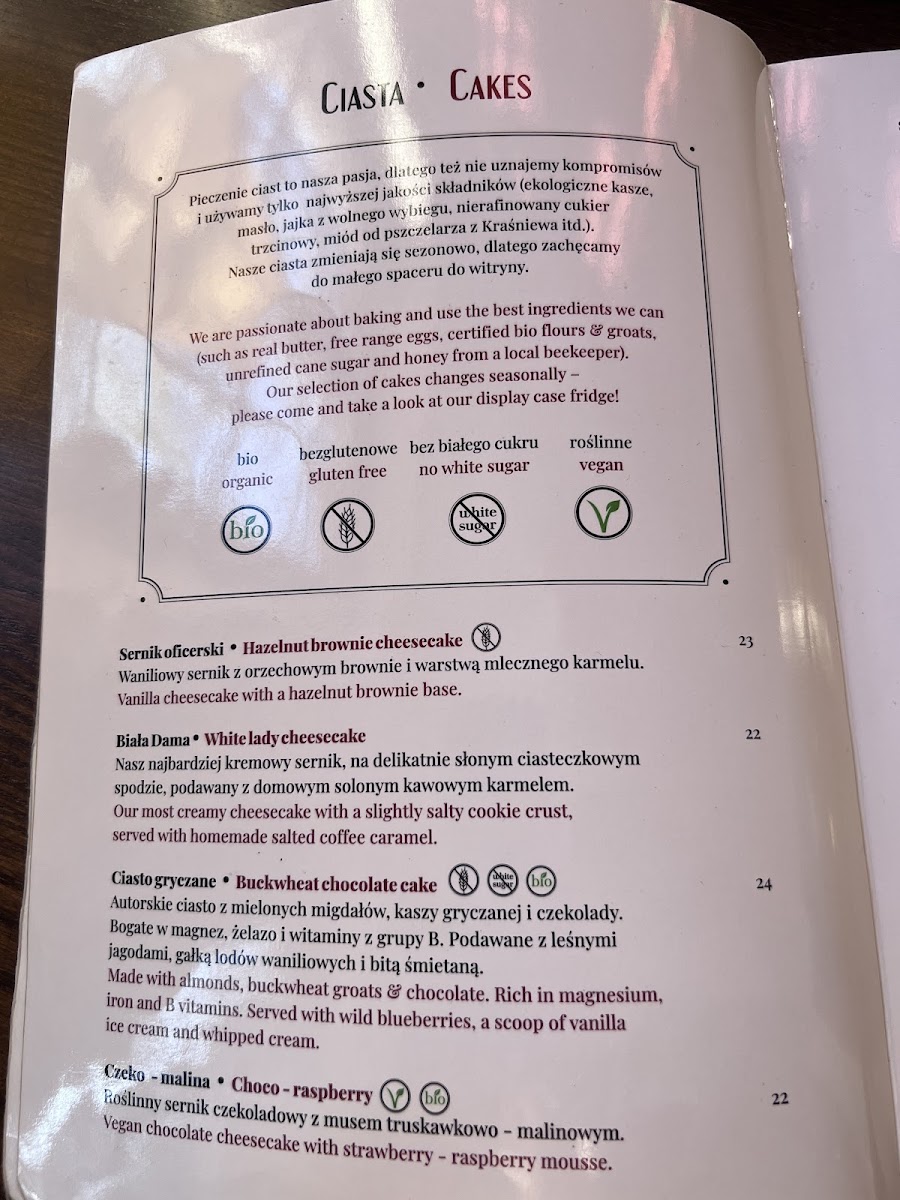 Kawiarnia Retro gluten-free menu