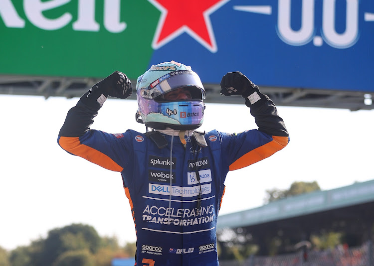 Race winner Daniel Ricciardo celebrates in parc ferme during the F1 Grand Prix of Italy at Autodromo di Monza on September 12, 2021 in Monza, Italy.