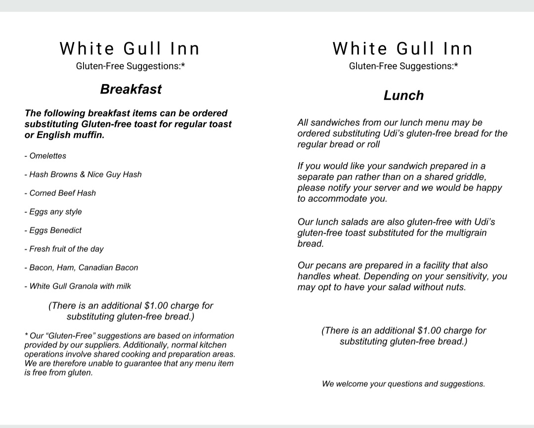 Gluten-Free at White Gull Inn