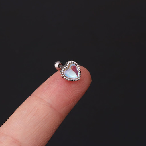 Title 1, Simple Round Peach Heart Moonstone Ear Bone Stu...