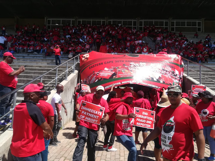 Hundreds of the National Education, Health and Allied Workers’ Union (Nehawu) have gathered at the Bisho Stadium.