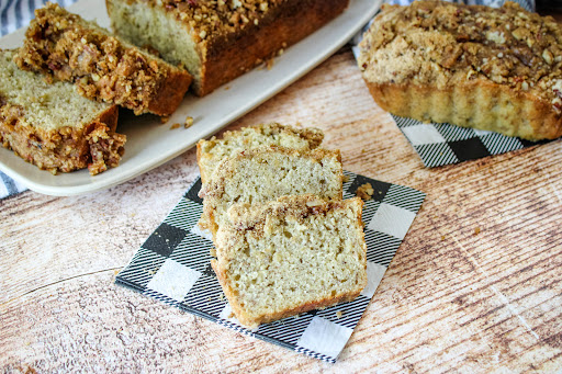 Homemade Banana Bread Mix baked and sliced.