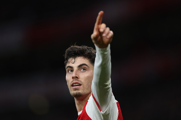 Kai Havertz of Arsenal celebrates scoring their team's second goal during the Premier League match between Arsenal FC and Brighton & Hove Albion at Emirates Stadium in London, England, on Sunday. Image: Richard Heathcote/Getty Images