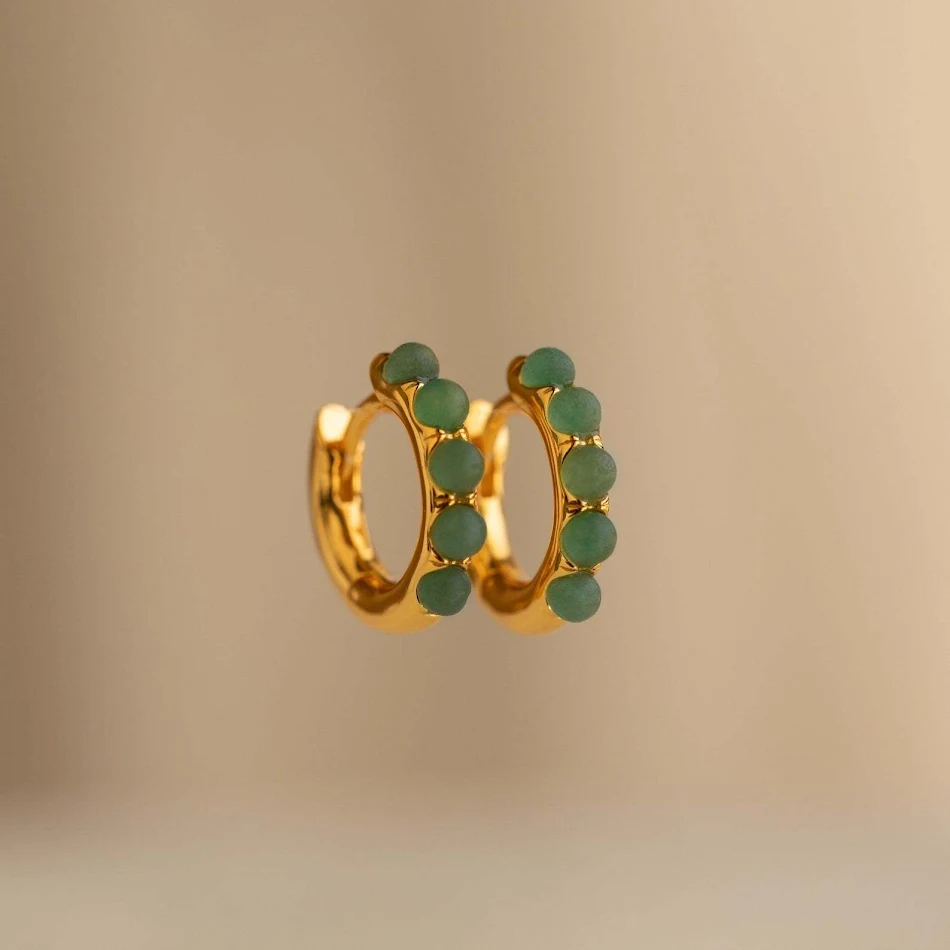 Simple Green Natural Stone Earrings Copper Plated High Sense Vintage. Elegant earrings for a classic look and comfortabl