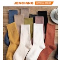 Tất Ulzzang Vớ Cổ Cao Nữ Jengiang Vớ Nữ Nhún Cotton Thoáng Khí Nhiều Màu Phong Cách Cổ Điển Vintage Hàn Quốc