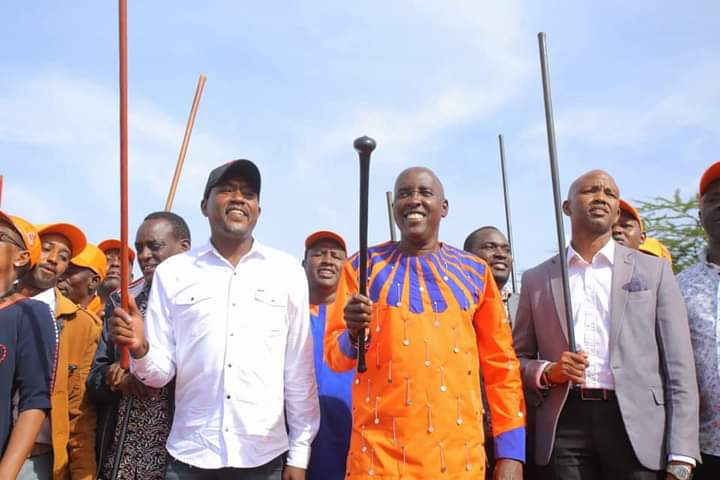 Kajiado governor Joseph Ole Lenku while welcoming Senator Philip Mpaayei to Azimio on Wednesday July 13, 2022.