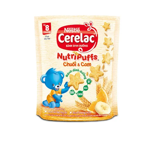 Bánh Ăn Dặm Nestlé CERELAC Nutripuffs Vị Chuối Cam - Gói 50g