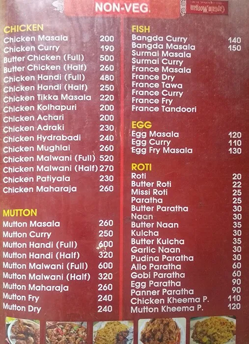 Hotel Sumangal menu 