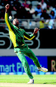 Kagiso Rabada of South Africa drops a catch in a match against New Zealand. PHOTO:  MICHAEL  BRADLEY/afp