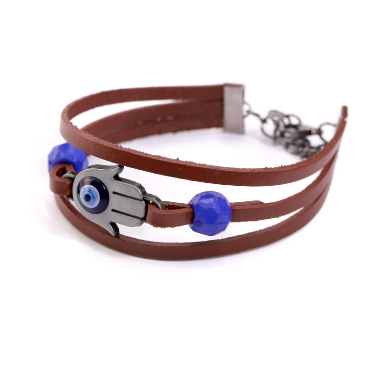 Title 6, Bracelet de bijoux en cuir avec perles bleues. ...