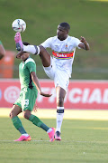 Malesela Chokoe of  University of Pretoria and Bongumusa Dlamini of Cape Town All Stars during the PSL Promotion Playoff match 