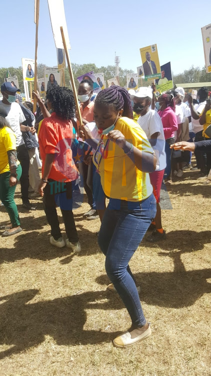 UDA supporters break into song and dance at the Nakuru ASK showground.