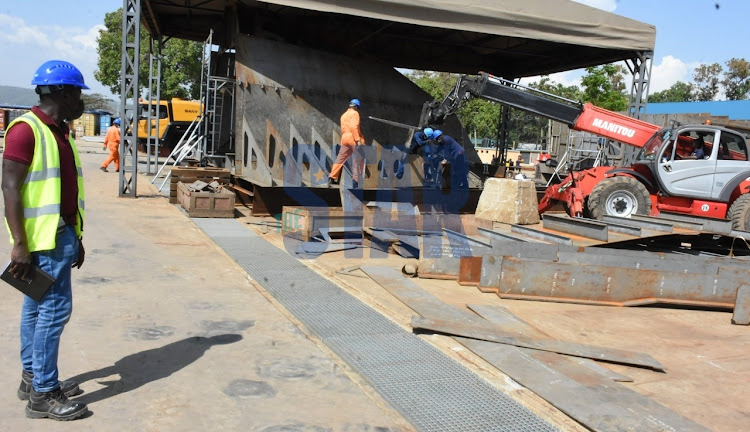 A section of MV Uhuru 2 being assembled