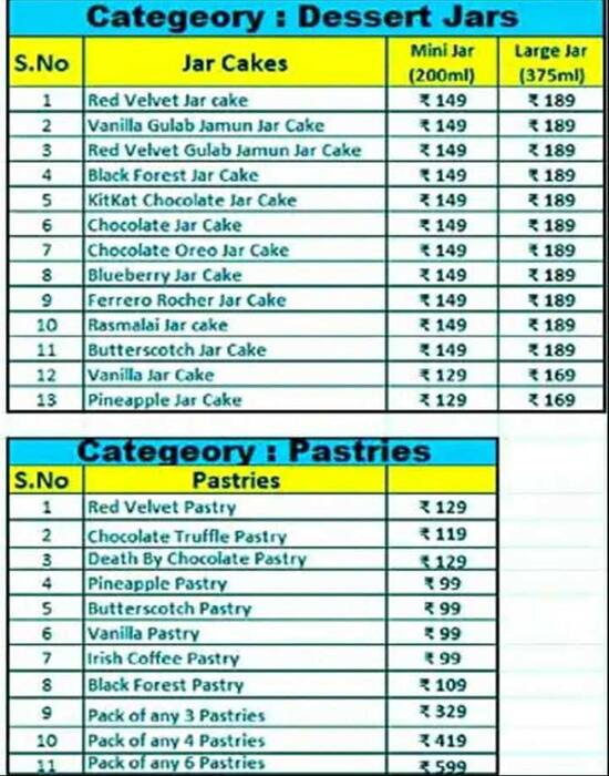 Cakes King menu 