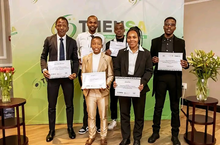 CUT students who took part in the training, from left: Front: Refilwe Leeuw, Masego More (winner of the ‘Most Financially Viable Business’ award). Back: Siphiwe Mkhwanazi, Aphiwe Sogiba, Junior Gopane and Bongani Tshabalala.