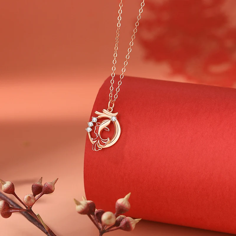 Zilveren Draak Jaar Koi Ketting Dames Sterling Zilver Chinese Zodiac Draak Hanger Rose Gold Sleutelbeen Ketting Nationale Mode