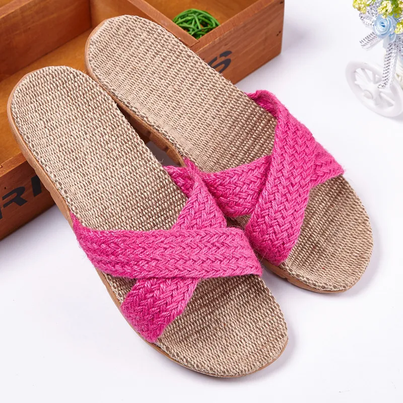 Pantoufles en lin pour hommes et couples, sandales et chaussons décontractés d'intérieur, antidérapants, pour la maison, automne et hiver.