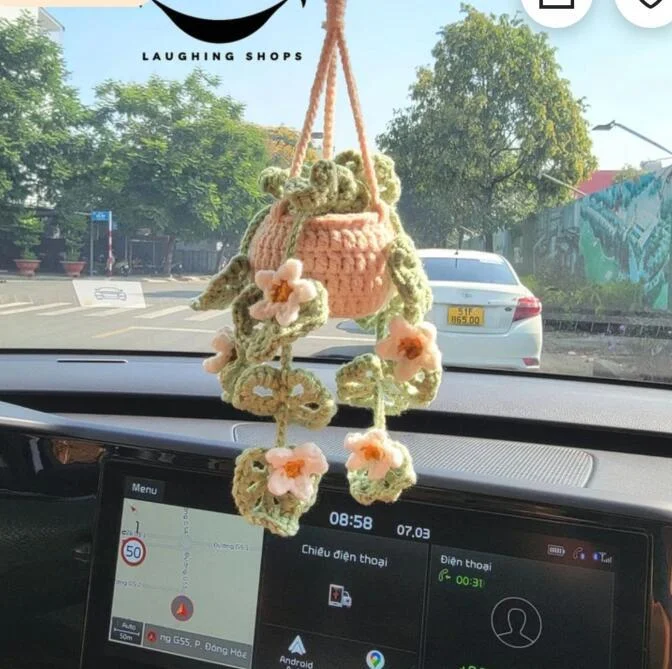 Auto plantdecoratie breiwol, geef je auto een unieke uitstraling met dit handgemaakte wollen accessoire, eenvoudig te installeren.
