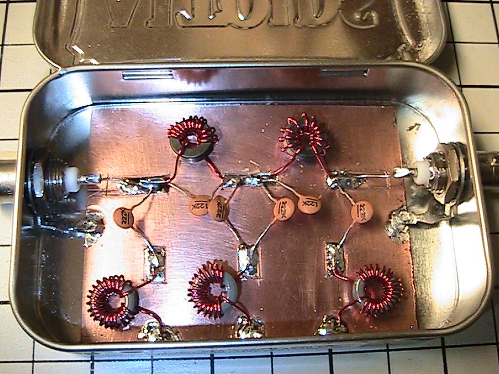 Here is the 5-pole elliptical rebuilt on a printed circuit board in the Altoids can.