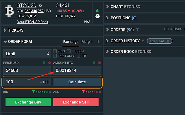 Bitfinex - Calculate amount automatically chrome extension