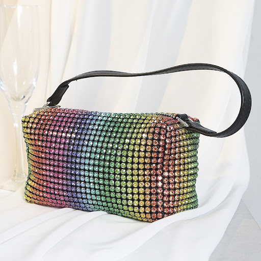 Title 2, Rainbow Rhinestone Gradient Handbag, a dazzling...