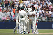  Kagiso Rabada of South Africa is congratulated for getting Azhar Ali of Pakistan wicket during day 3 of the 2nd Castle Lager Test match between South Africa and Pakistan at PPC Newlands on January 5 2019 in Cape Town, South Africa