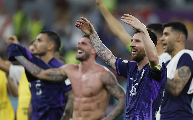 Lionel Messi of Argentina celebrating after the World Cup Group C match against Poland at Stadium 974 in Doha, Qatar on November 30, 2022.