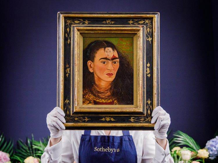 Frida Kahlo’s ultimate self-portrait goes on view at Sotheby's on October 21, 2021 in London, England. Estimated at over $30 million, it is expected to break the record for the artist and for any Latin American artist. This is a unique chance for British audiences to view a self-portrait by Kahlo, with none in UK institutions. The painting is on view to the public at Sotheby's London from the 22 -25 October ahead of being auctioned at Sotheby's New York on 16 November 2021.