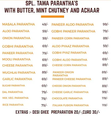 Paratha Paradise menu 