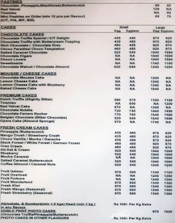 Copper Chocs menu 