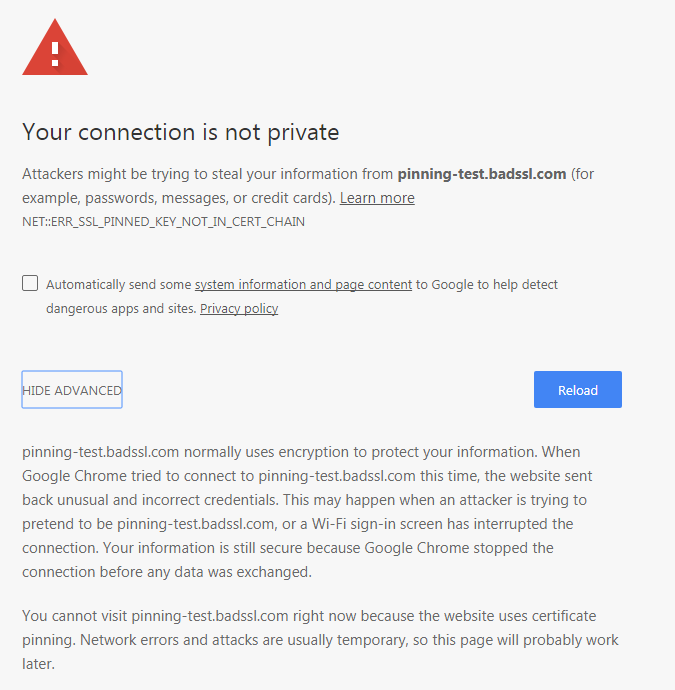 Your connection is not private HPKP