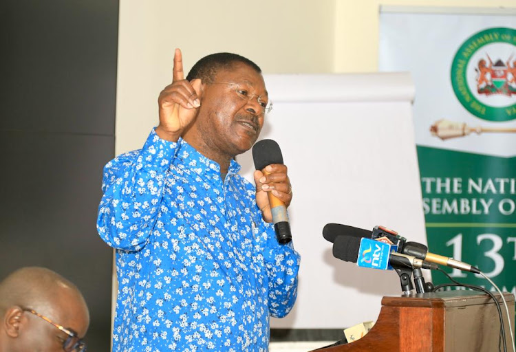 National Assembly Speaker Moses Wetang'ula speaking during the National Assembly Leadership and Editor's Retreat in Mombasa on September 18, 2023