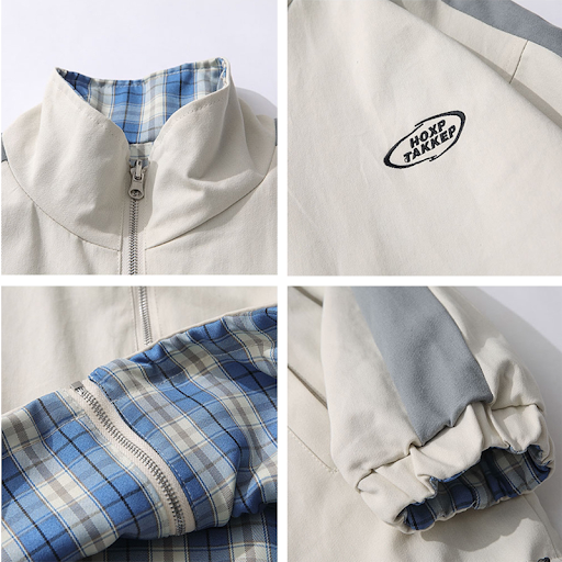 Title 2, Reversible Plaid Stand Collar Jacket, Casual Sp...