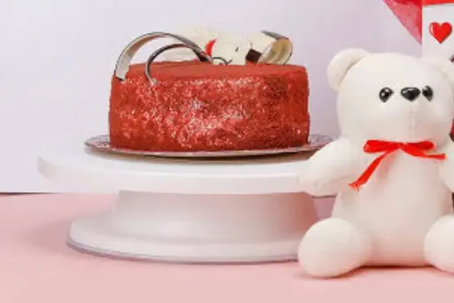 Red Velvet Normal Cake & 1 Teddy Bear Pink Teddy