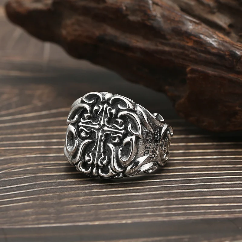 Title 4, Anillo Cruzado Industrial Pesado Plata de Ley S...