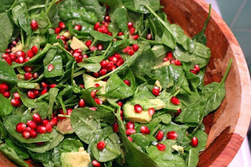 Spinach, Avocado, Pomegranate Salad with Warm Vinaigrette