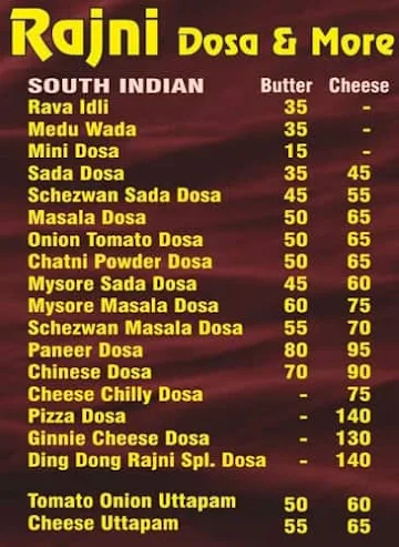 Rajni Dosa & More menu 