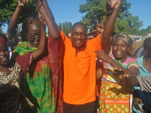 Malindi MP willy Mtengo (ODM) with supporters during a nomination campaign rally at Kwa Vumbi in Malindi town on April 17