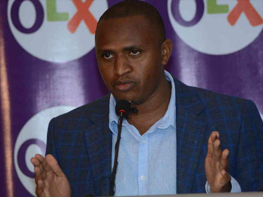 OLX Country manager-Peter Ndiang'ui during the launch of OLX 'sell it for me' a product targeting motor vehicle sales. OLX is in partnership with players in insurance, finance and technology sectors.The launch was held in Nairobi on 25/04/2017.