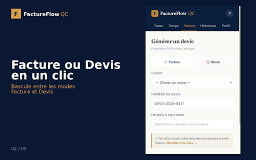FactureFlow QC — Facturation simple pour freelancers québécois screenshot 1