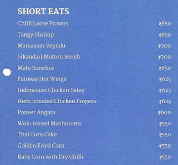 Ebony - The Golkonda Resort menu 