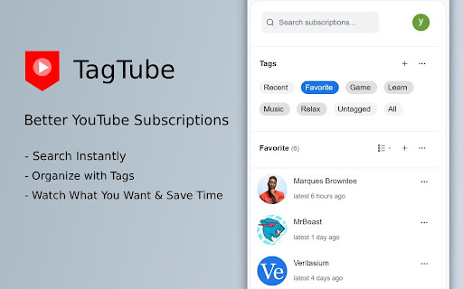 YouTube Subscription Manager - TagTube Preview 2