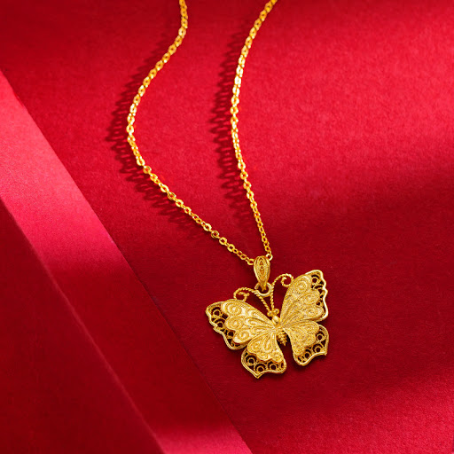 Title 4, Hollow Ancient Gold Butterfly Necklace Alluvial...
