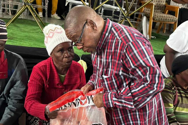 SACP national chairperson Blade Nzimande at an event where the Dambuza Community Development Trust, of which he is founder and patron, donated food parcels to the elderly.